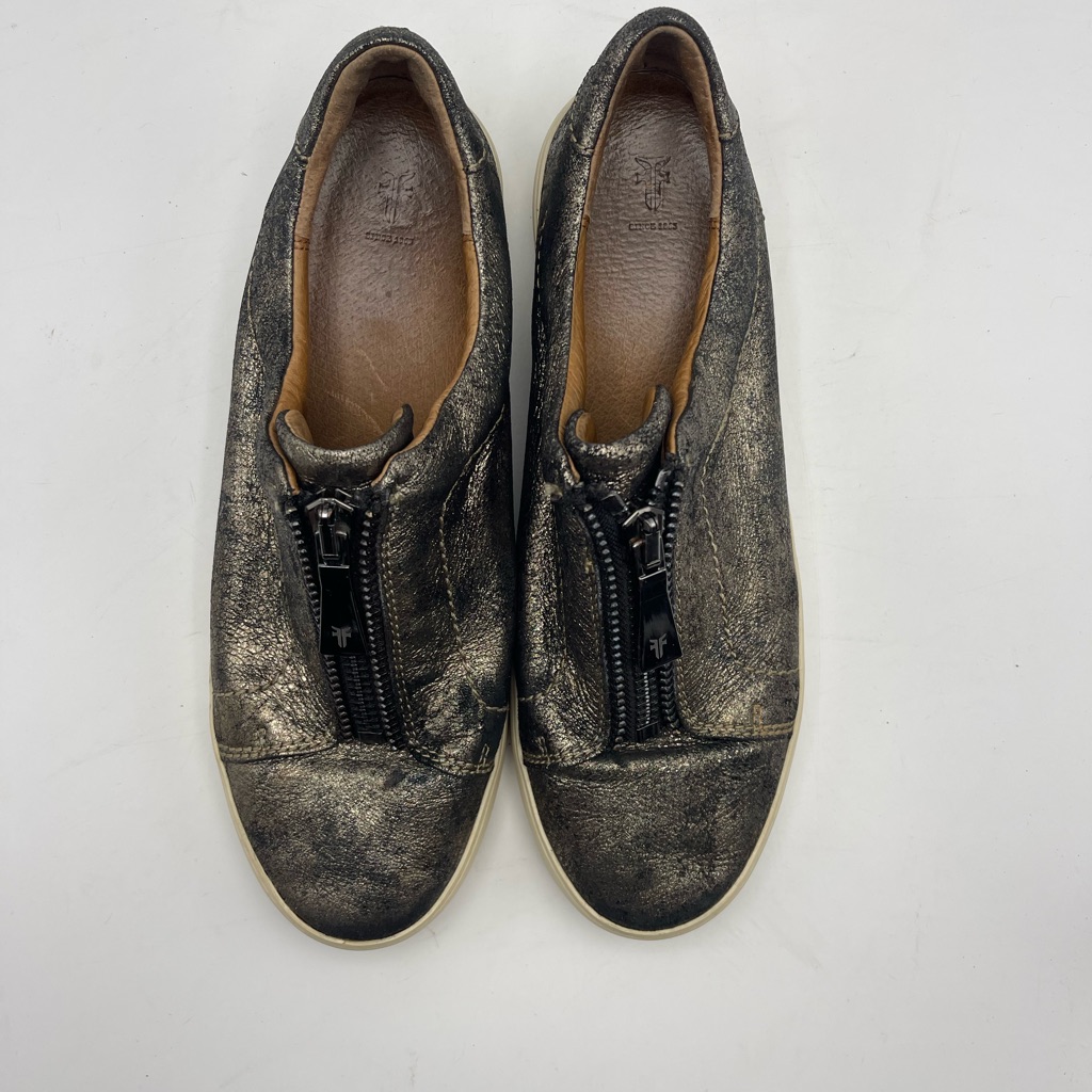 Frye Lena Leather Sneakers Shoes Womens 9.5 Zip Front Low Platform Casual